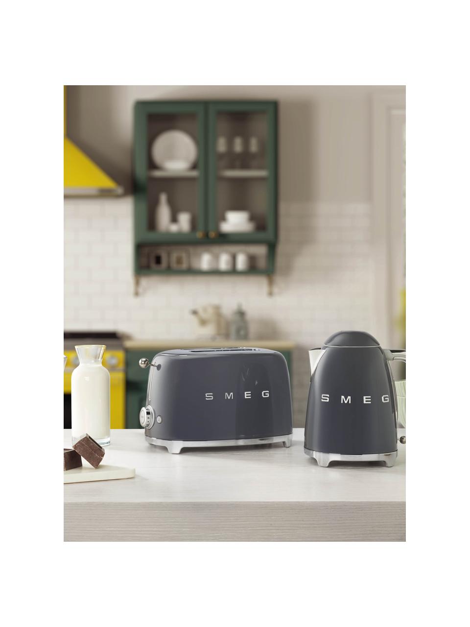 Kompakt Toaster 50's Style, Edelstahl, lackiert, Grau, glänzend, B 31 x H 20 cm