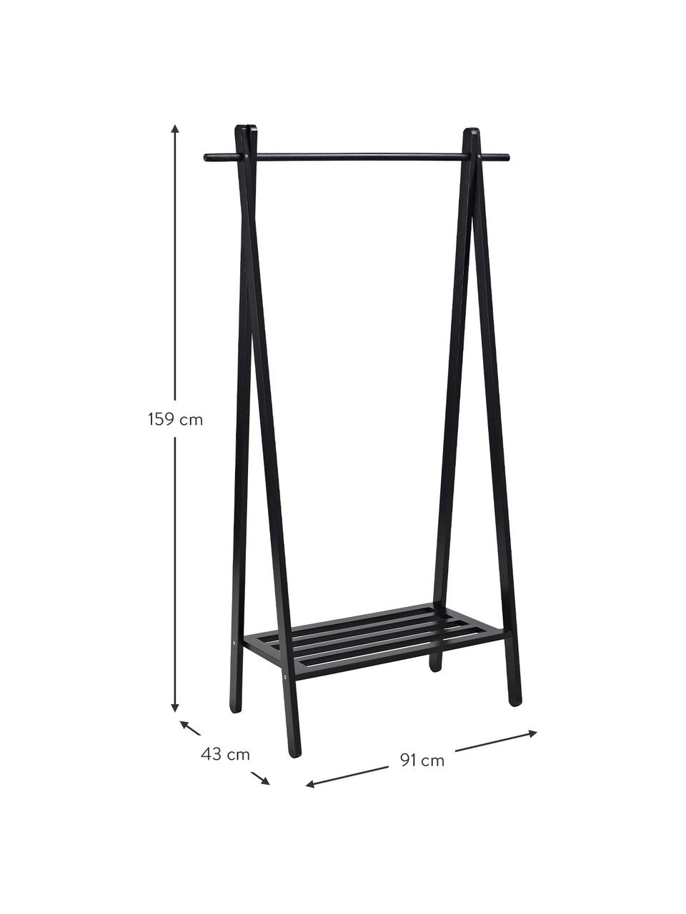 Stojan na oblečenie z dubového dreva Cloe, Dubové drevo, lakovaná, Čierna, Š 91 x V 159 cm