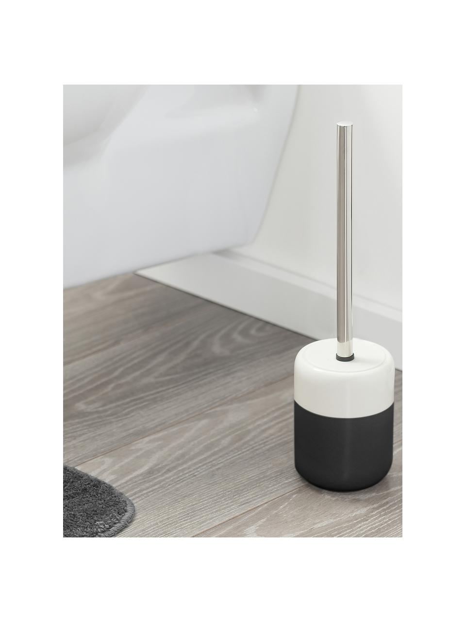 WC kartáč s nádobou z porcelánu Sphere, Nádoba: černá, bílá WC kartáč: nerezová ocel, Ø 10 cm, V 38 cm