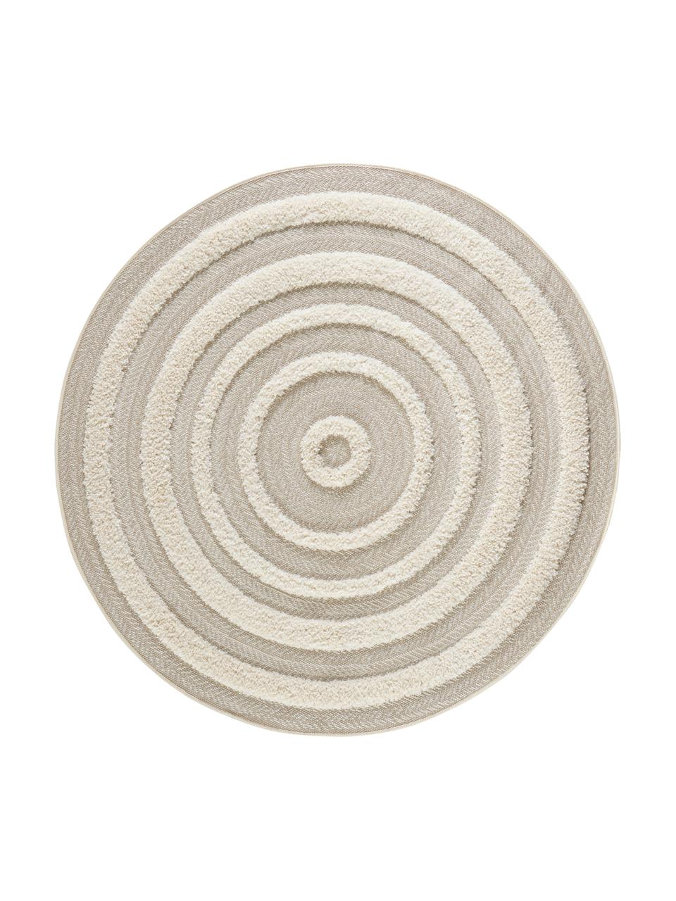 Okrągły dywan wewnętrzny/zewnętrzny z wypukłą strukturą Nador, 100% polipropylen, Beżowy, odcienie kremowego, Ø 160 cm (Rozmiar L)