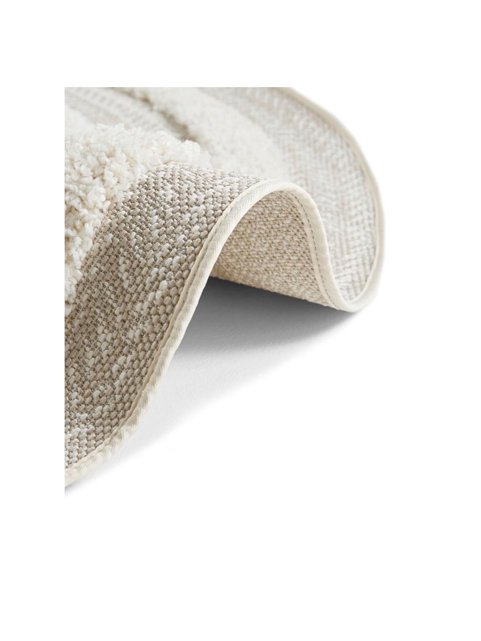 Rond in- & outdoor vloerkleed Nador met hoog-diep effect, 100% polypropyleen, Beige, crèmekleurig, Ø 160 cm (maat L)