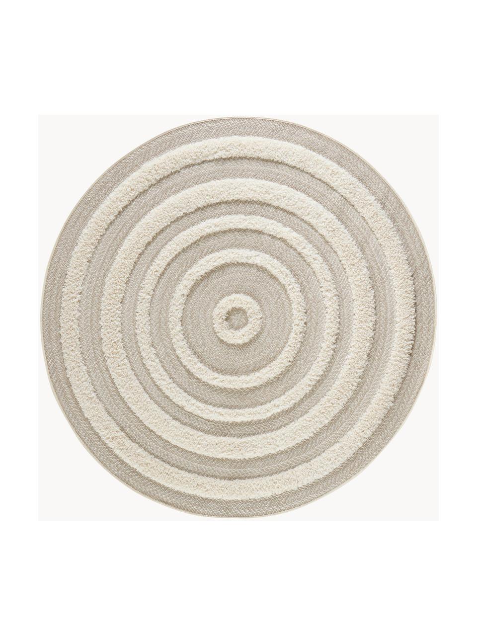 Tapis rond outdoor à effet relief Nador, 100 % polypropylène, Beige clair, blanc crème, Ø 160 cm (taille L)