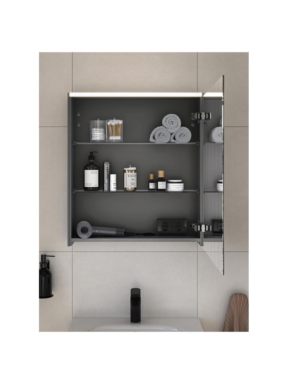 Mueble de baño con espejo con luz LED Nesta, regulable, Estructura: tablero de fibras de dens, Negro, An 60 x Al 70 cm