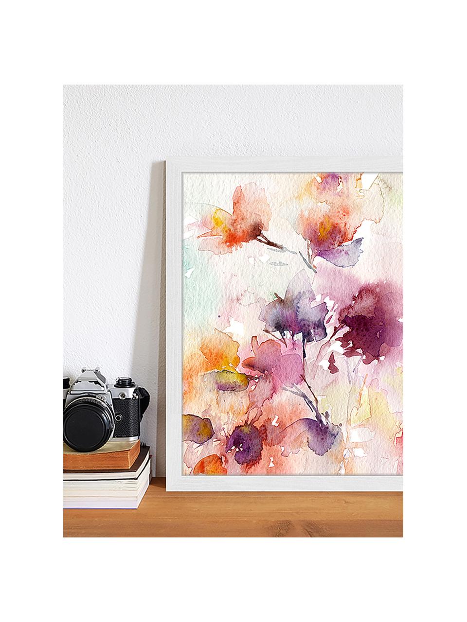 Gerahmter Digitaldruck Abstract Flowers, Bild: Digitaldruck auf Papier, , Rahmen: Holz, lackiert, Front: Plexiglas, Abstract Flowers, B 33 x H 43 cm