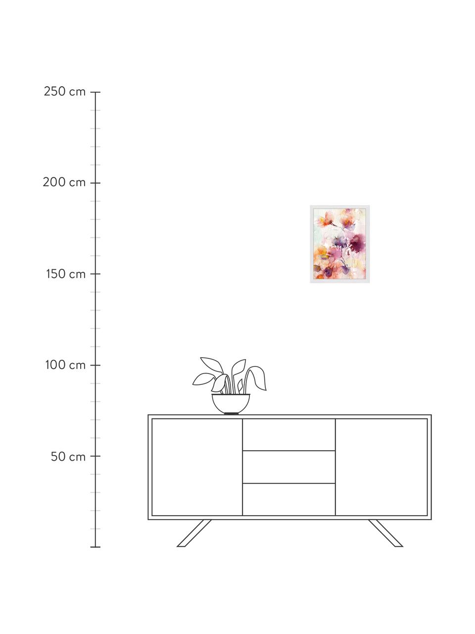 Ingelijste digitale print Abstract Flowers, Afbeelding: digitale print op papier,, Lijst: gelakt hout, Abstract Flowers, B 33 x H 43 cm