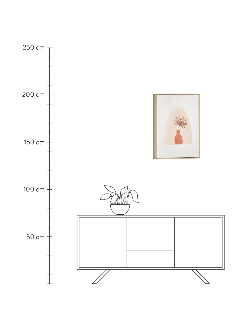 Gerahmter Digitaldruck Izem Flower, Rahmen: Mitteldichte Holzfaserpla, Bild: Leinwand, Weiß, Beige, Rosa, Helles Holz, B 50 x H 70 cm