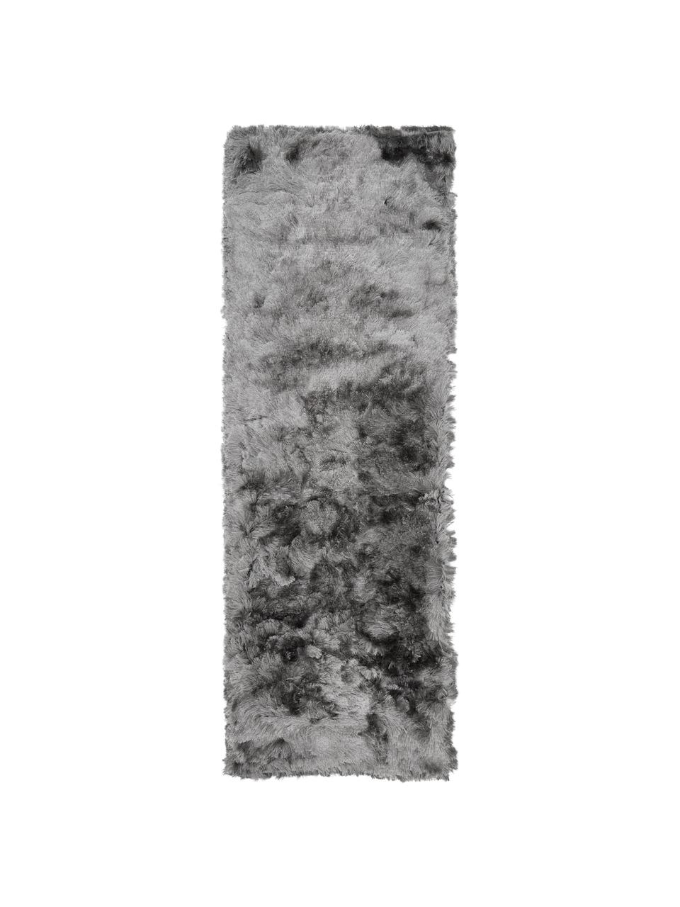 Glanzende hoogpolige loper Jimmy in lichtgrijs, Bovenzijde: 100% polyester, Onderzijde: 100% katoen, Lichtgrijs, B 80 x L 250 cm