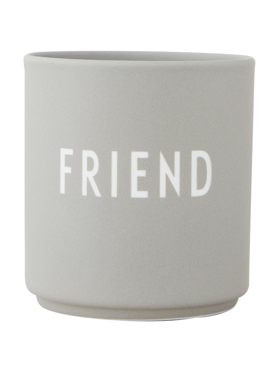 Design Becher Favourite FRIEND in Grau mit Schriftzug, Fine Bone China (Porzellan)
Fine Bone China ist ein Weichporzellan, das sich besonders durch seinen strahlenden, durchscheinenden Glanz auszeichnet., Hellgrau, Weiß, Ø 8 x H 9 cm