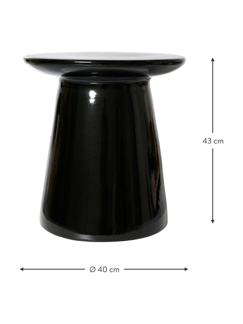 Runder Beistelltisch Earthenware mit glänzender Oberfläche, Steingut, Schwarz, Ø 40 x H 43 cm