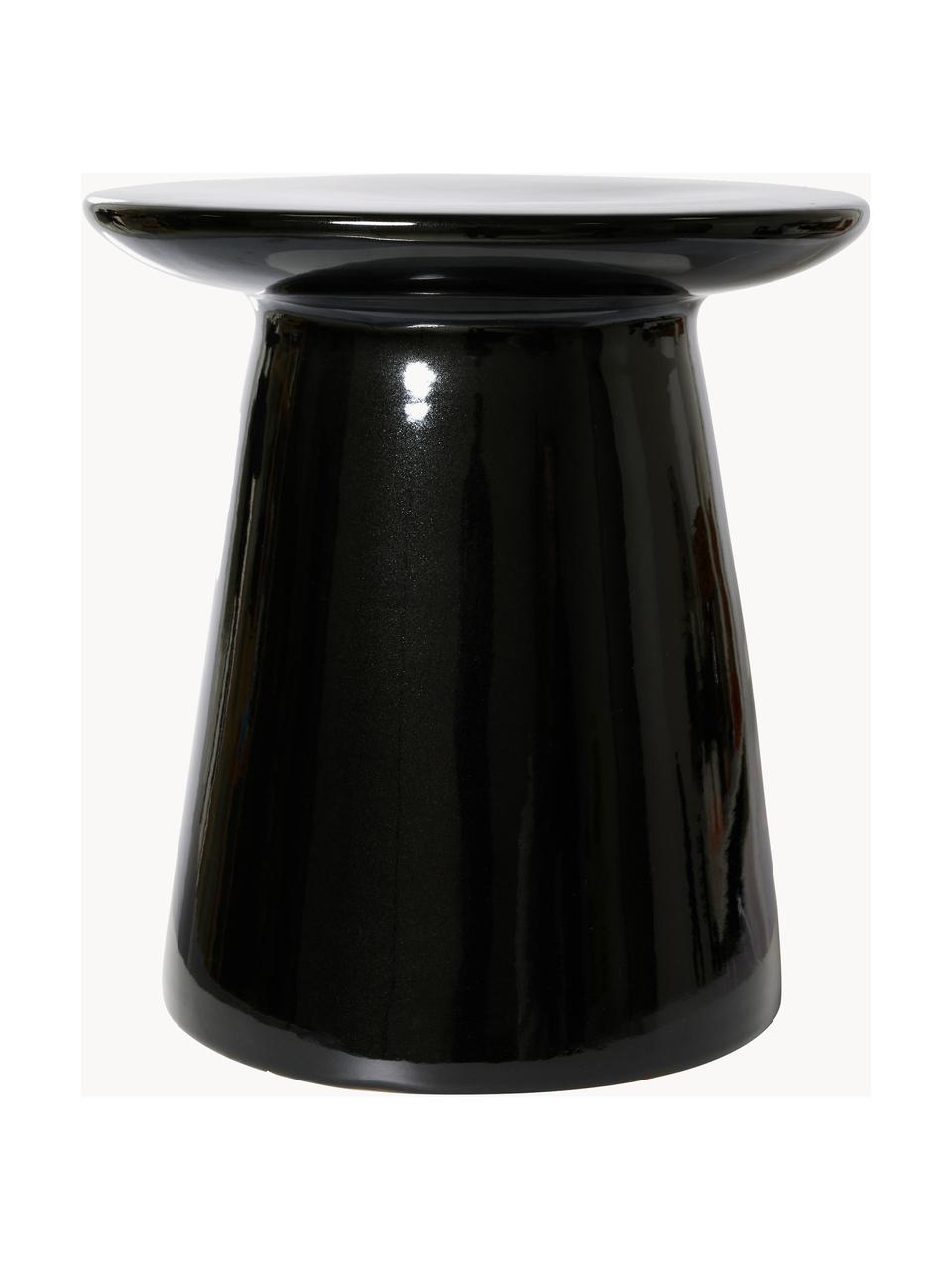 Table d'appoint ronde surface brillante Earthenware, Grès cérame, Noir, Ø 40 x haut. 43 cm