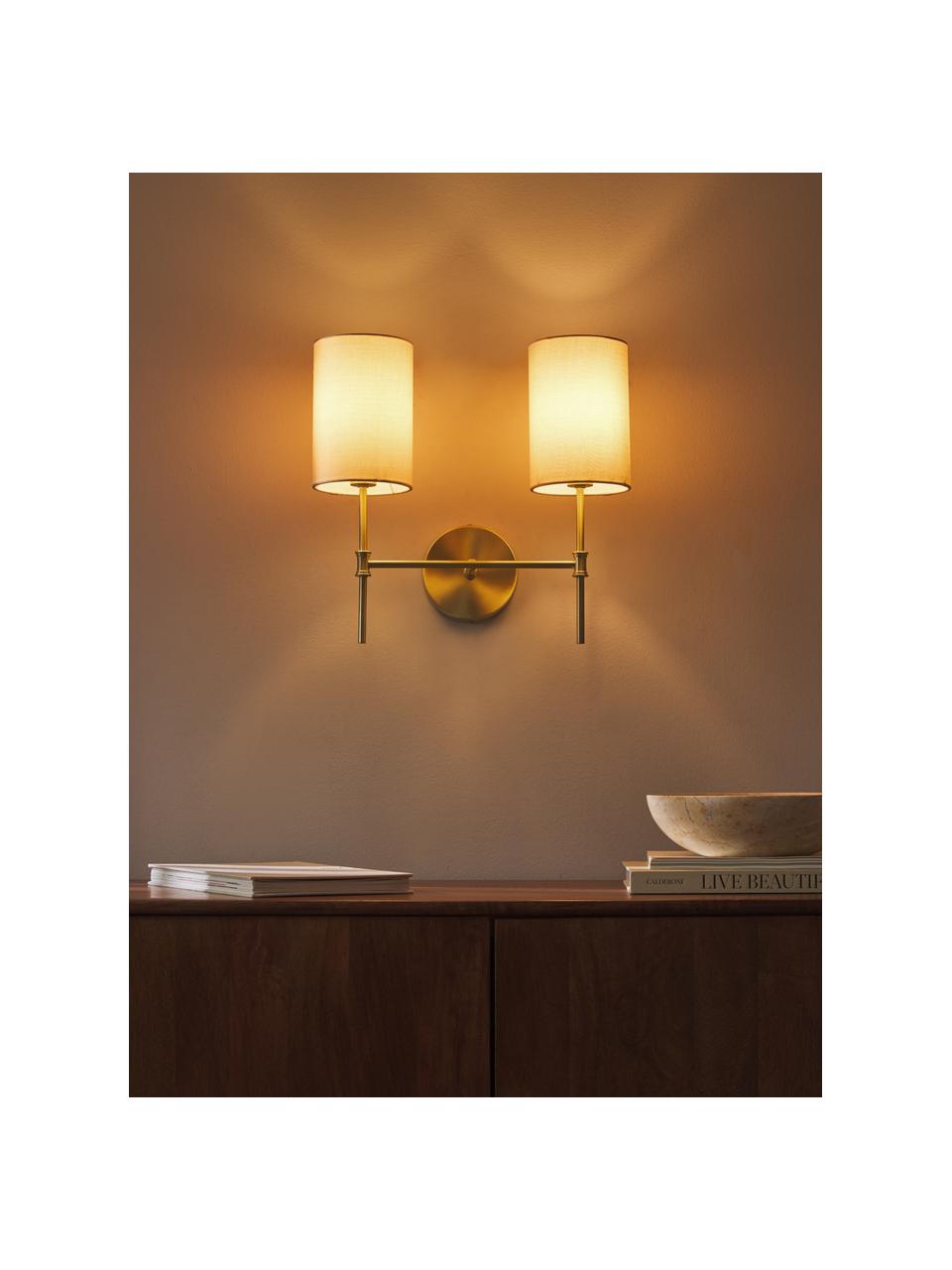 Dubbele wandlamp Kelsea, Lampenkap: textiel (20% katoen, 80% , Off White, messingkleurig, B 38 x H 36 cm