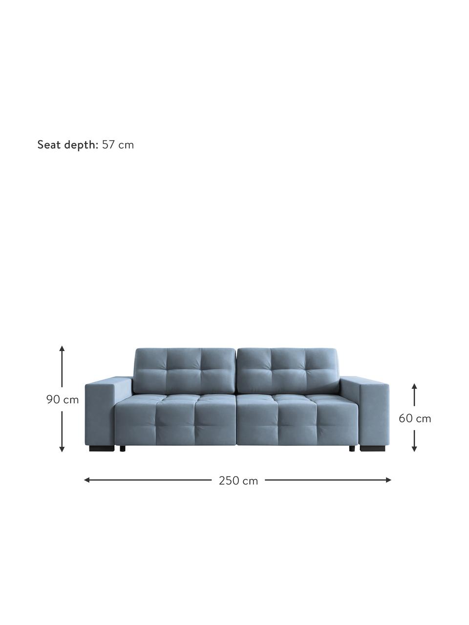 Sofá cama de terciopelo Uvite (3 plazas), Tapizado: 100% terciopelo de poliés, Estructura: madera de pino maciza, ag, Patas: madera, Azul claro, An 250 x F 106 cm
