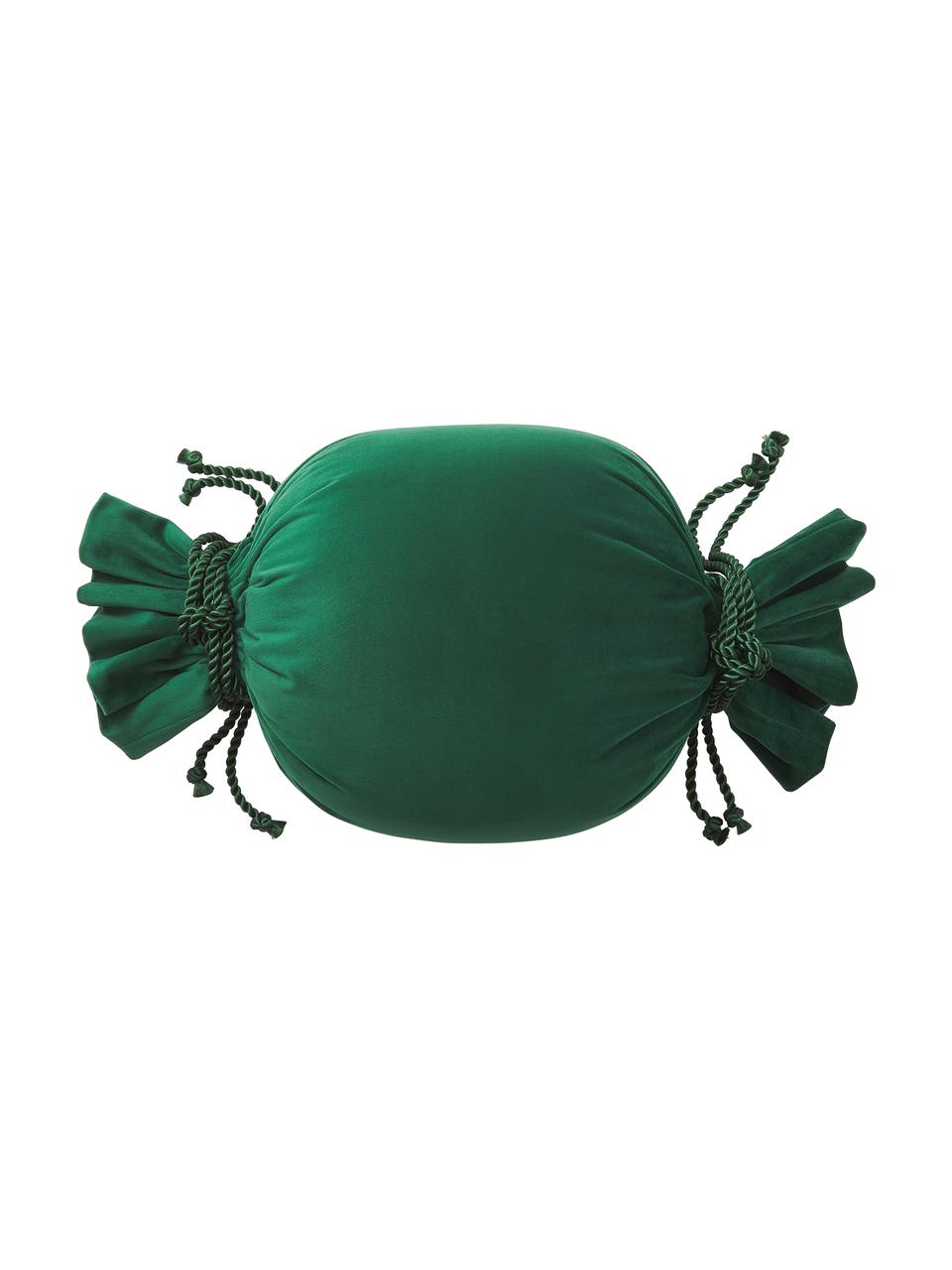 Cuscino divano in velluto verde scuro a forma di caramella Pandora, Verde scuro, Ø 30 cm