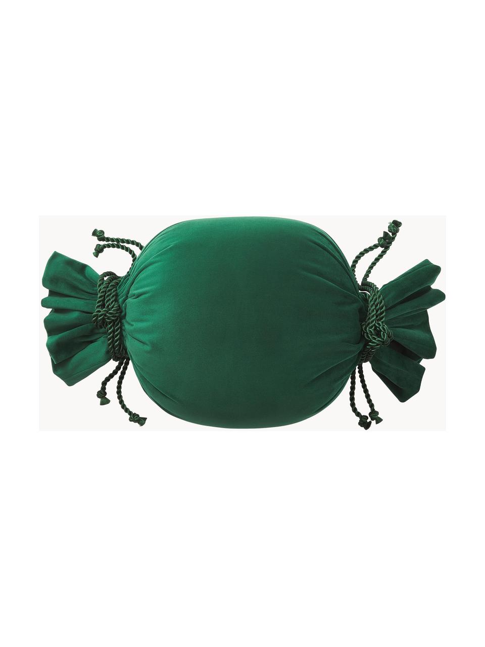 Coussin en velours en forme de bonbon Pandora, Vert foncé, Ø 30 cm