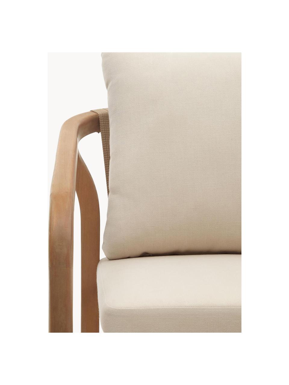 Chaise à accoudoirs en eucalyptus Malaret, Tissu beige clair, bois d'eucalyptus, larg. 58 x prof. 65 cm