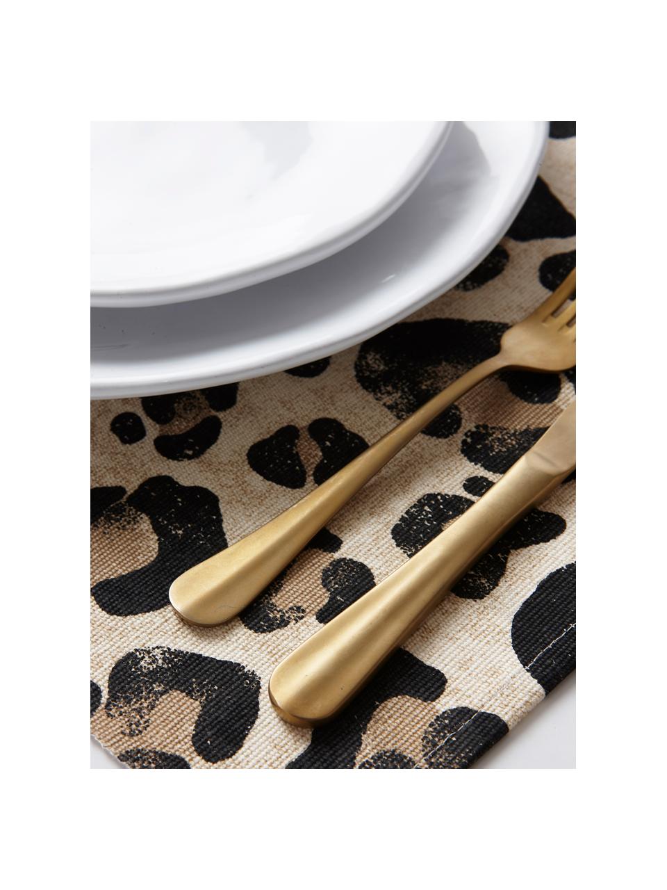 Katoenen tafelloper Jill met luipaarden print, Katoen, Beige, zwart, B 40 x L 140 cm