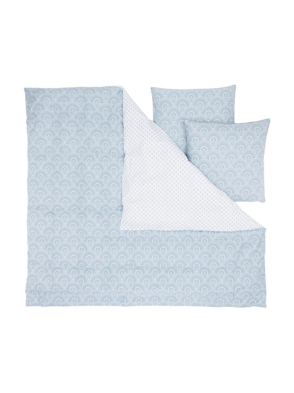 Vzorované oboustranné povlečení z organické bavlny Tiara, Modrá, bílá, 240 x 220 cm + 2 polštáře 80 x 80 cm