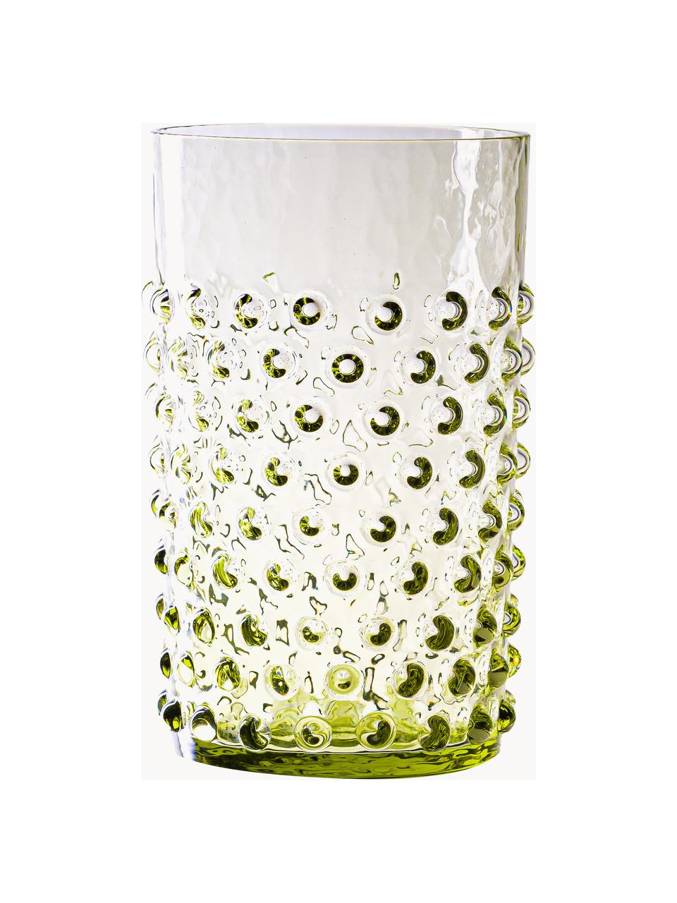 Sada ručně foukaných sklenic s reliéfem Hobnail, 6 dílů, Sklo, Olivově zelená, Ø 7 cm, V 11 cm, 200 ml