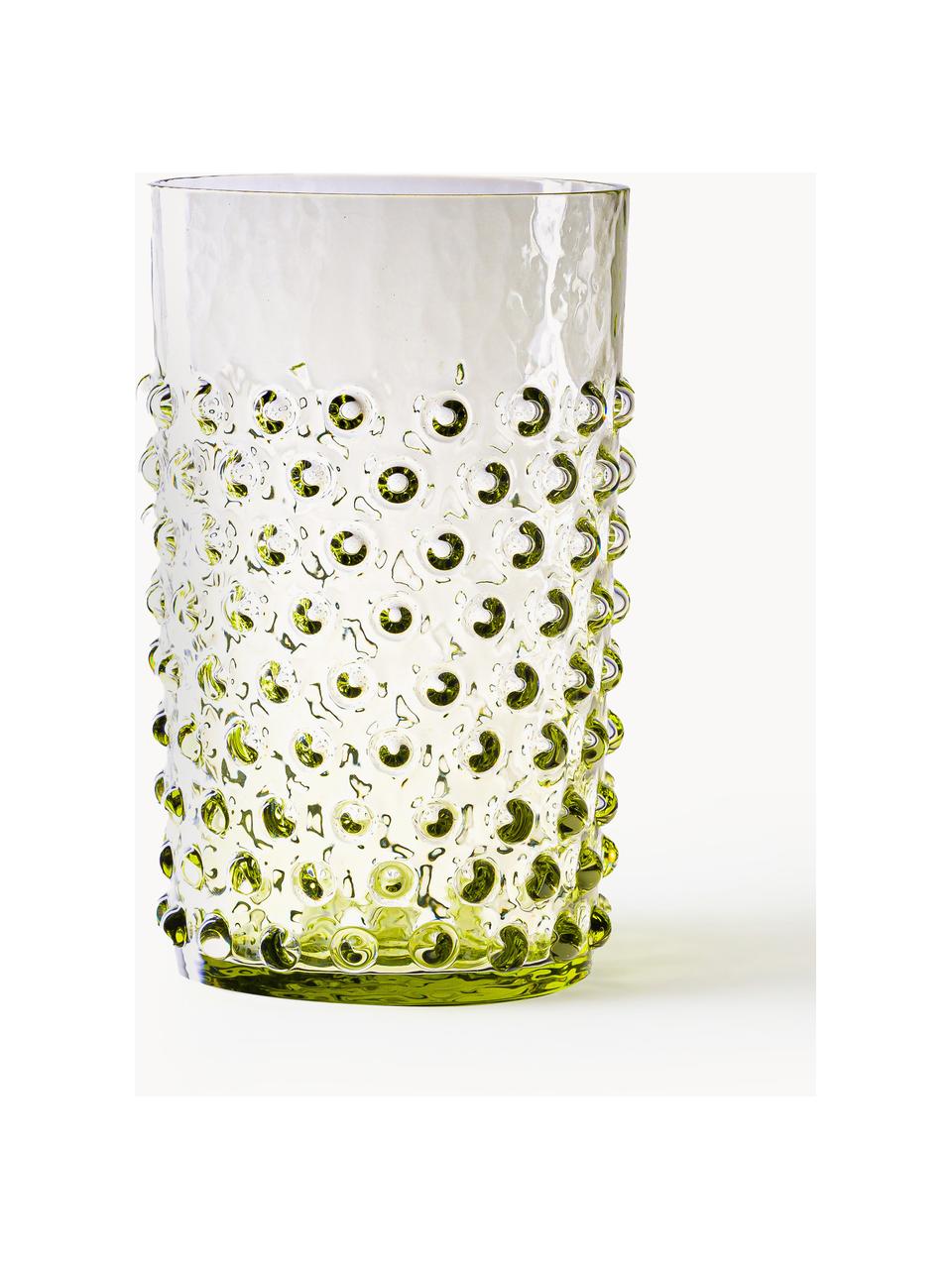 Bicchieri per acqua fatti a mano con rilievo Hobnail 6 pz, Vetro, Verde oliva, Ø 7 x Alt. 11 cm, 200 ml
