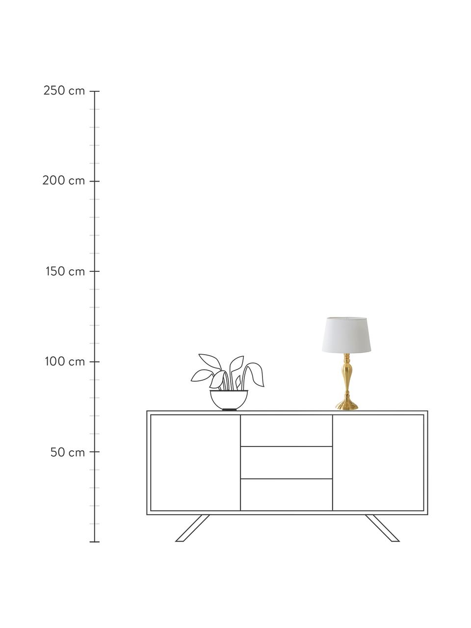 Grote tafellamp Brighton in messing, Lampenkap: katoen, Lampvoet: gelakt metaal, Wit, messingkleurig, Ø 25 x H 52 cm