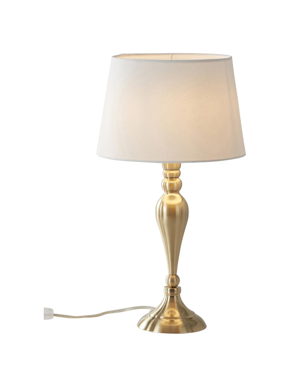 Lampada da tavolo con paralume in cotone Brighton, Paralume: cotone, Base della lampada: metallo verniciato, Bianco, ottonato, Ø 25 x Alt. 52 cm