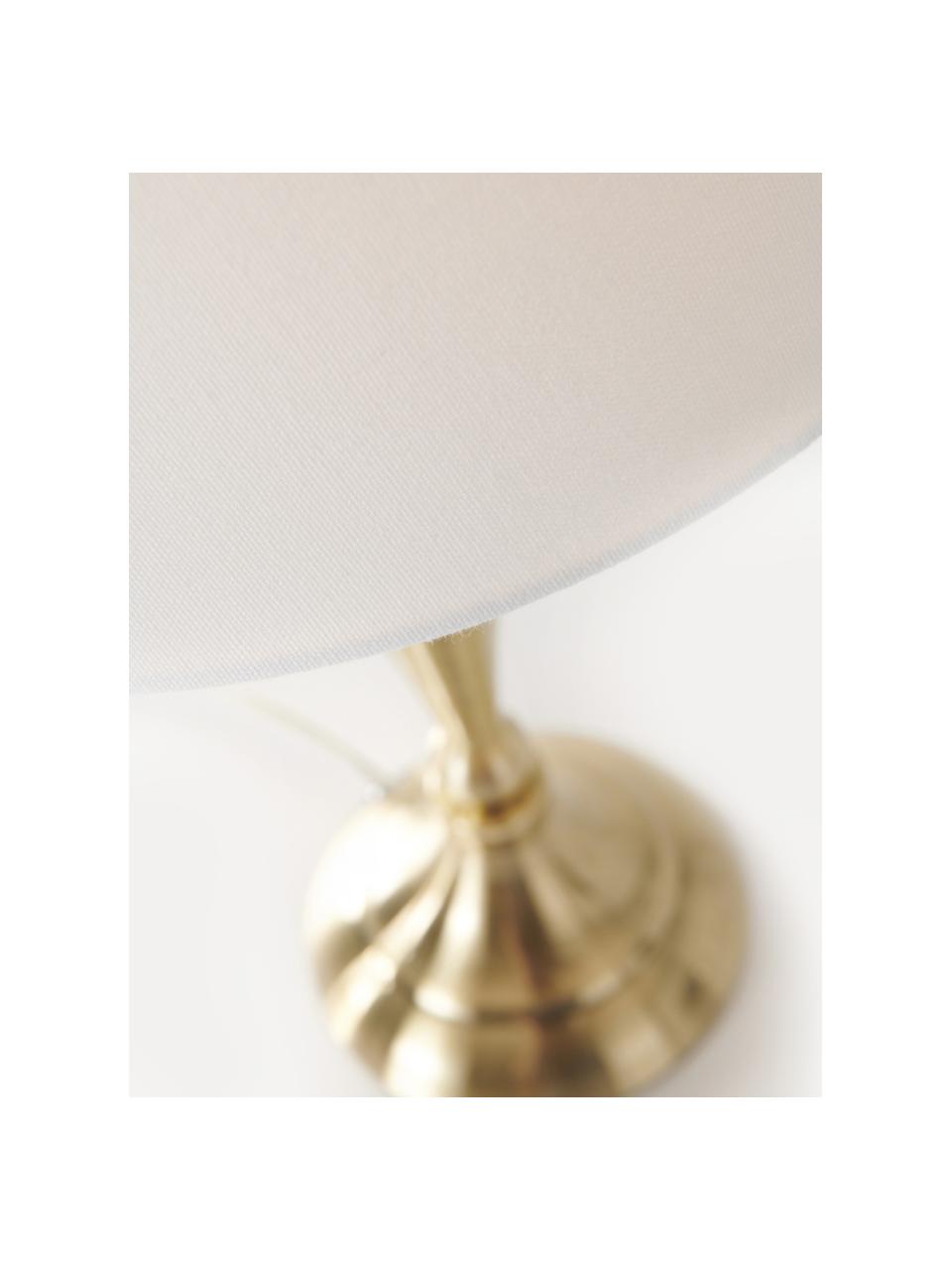 Große Tischlampe Brighton in Messing, Lampenschirm: Baumwolle, Lampenfuß: Metall, lackiert, Weiß, Messingfarben, Ø 25 x H 52 cm
