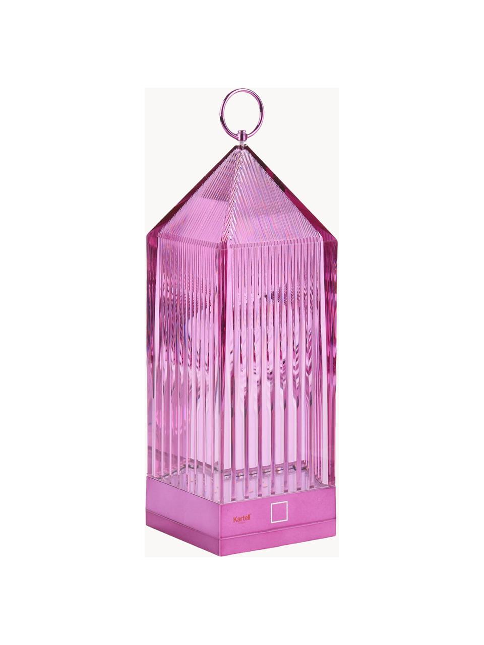 Lámpara de mesa LED regulable Lantern, con estación de carga, Plástico, Rosa, An 10 x Al 31 cm