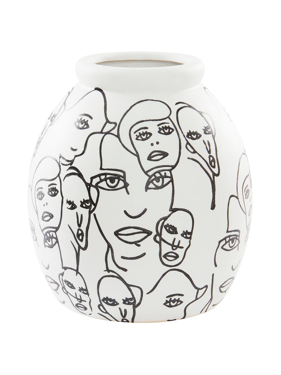 Vaso di design in ceramica con motivo People, Ceramica, Bianco, nero, Ø 18 x Alt. 21 cm