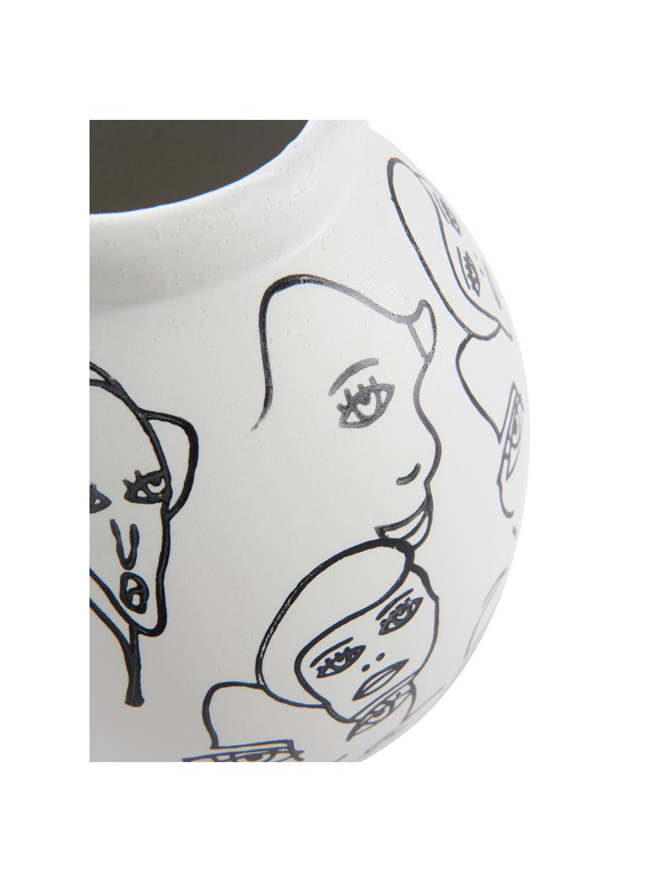 Vaso di design in ceramica con motivo People, Ceramica, Bianco, nero, Ø 18 x Alt. 21 cm