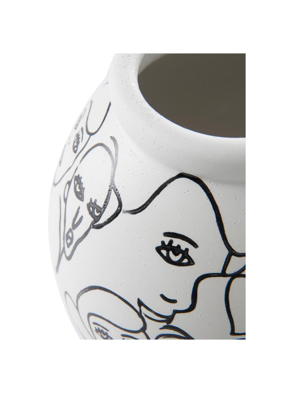 Vaso di design in ceramica con motivo People, Ceramica, Bianco, nero, Ø 18 x Alt. 21 cm