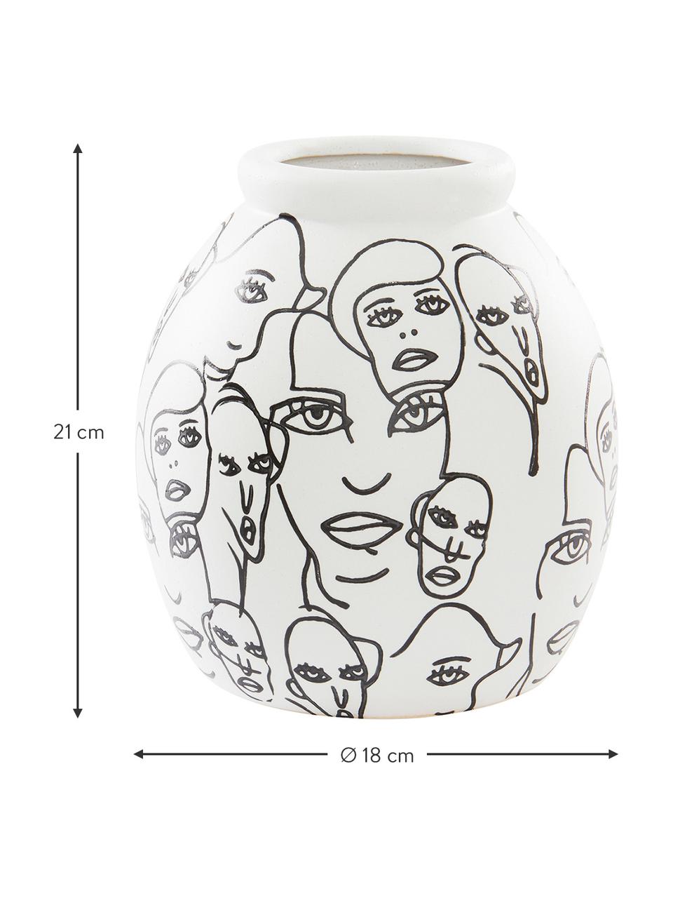 Keramik-Vase People mit Motiv, Keramik, Weiß, Schwarz, Ø 18 x H 21 cm