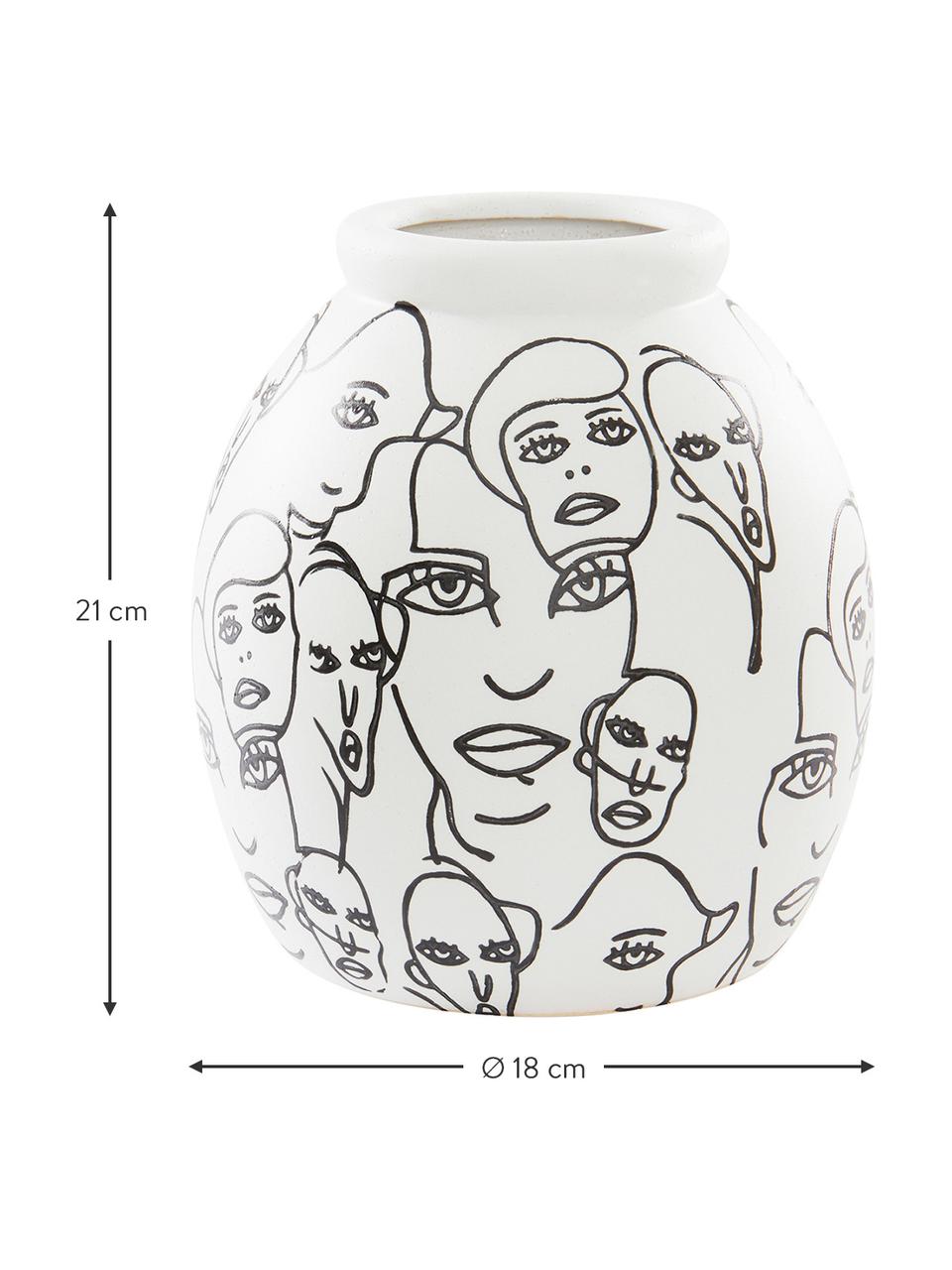 Vaso di design in ceramica con motivo People, Ceramica, Bianco, nero, Ø 18 x Alt. 21 cm