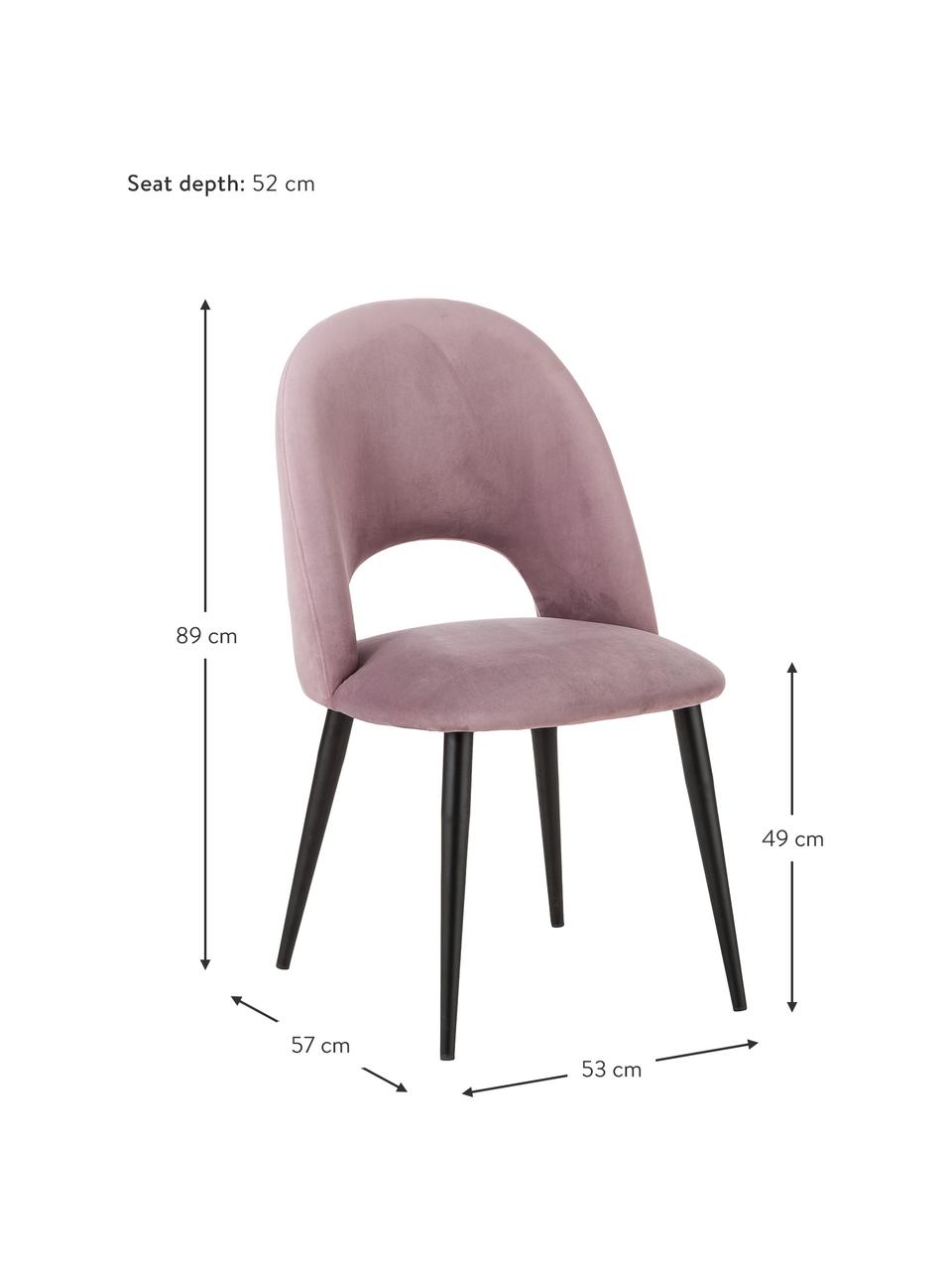 Krzesło tapicerowane z aksamitu Rachel, Tapicerka: aksamit (100% poliestr) D, Nogi: metal malowany proszkowo, Bladoróżowy aksamit, S 53 x G 57 cm