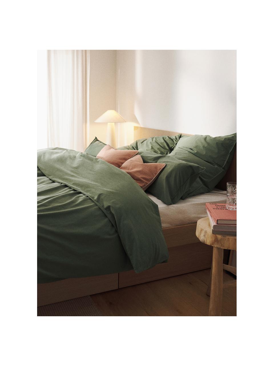 Housse de couette en percale de coton Debbie, Vert olive, larg. 200 x long. 200 cm