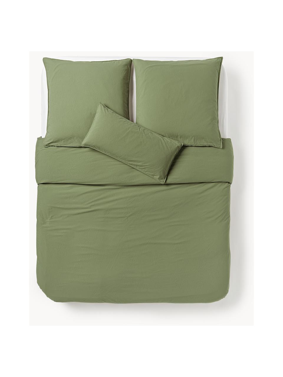 Housse de couette en percale de coton Debbie, Vert olive, larg. 200 x long. 200 cm