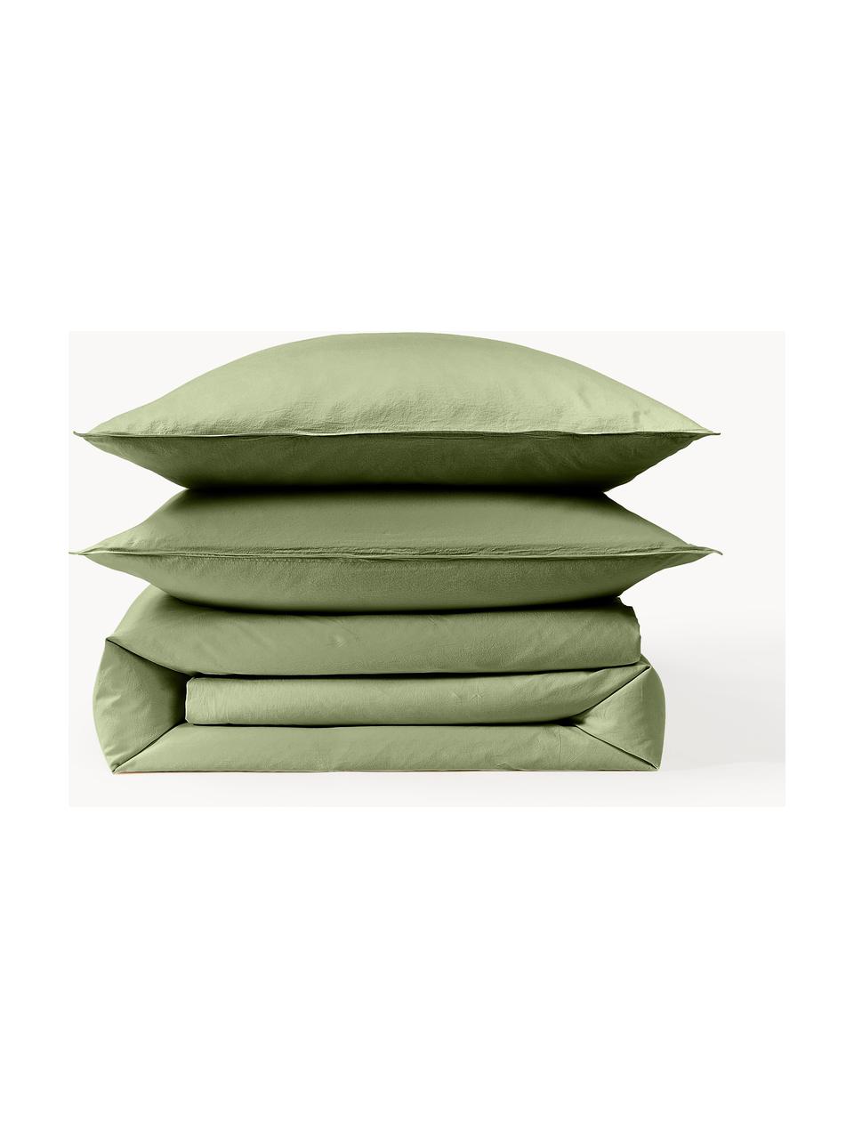 Housse de couette en percale de coton Debbie, Vert olive, larg. 200 x long. 200 cm