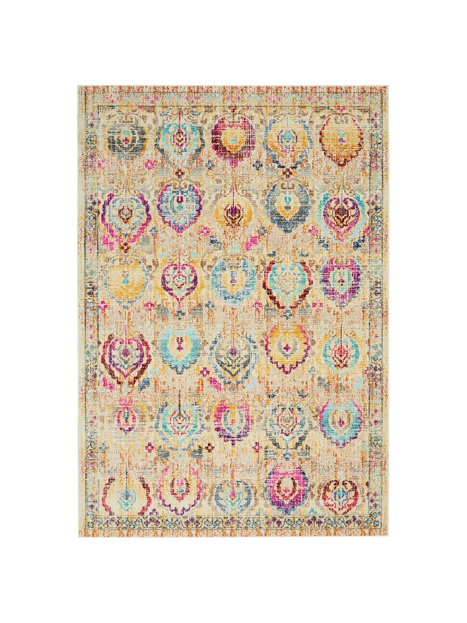 Niederflor-Teppich Kashan Vintage mit bunten Ornamenten, Flor: 100% Polypropylen, Beige, Mehrfarbig, gemustert, B 120 x L 180 cm (Größe S)