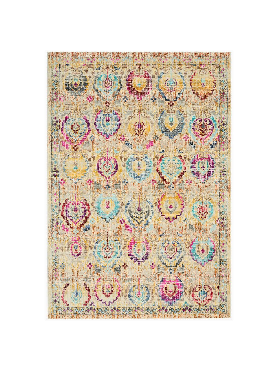 Niederflor-Teppich Kashan mit Ornamenten, Flor: 100 % Polypropylen, Hellbeige, Bunt, B 230 x L 300 cm (Grösse L)