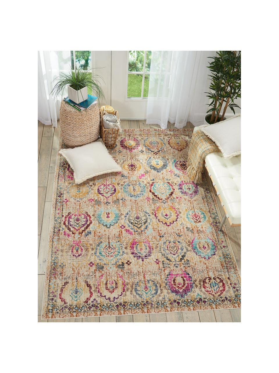 Tappeto a pelo corto con ornamenti Kashan, Retro: lattice, Beige chiaro, multicolore, Larg. 230 x Lung. 300 cm (taglia L)