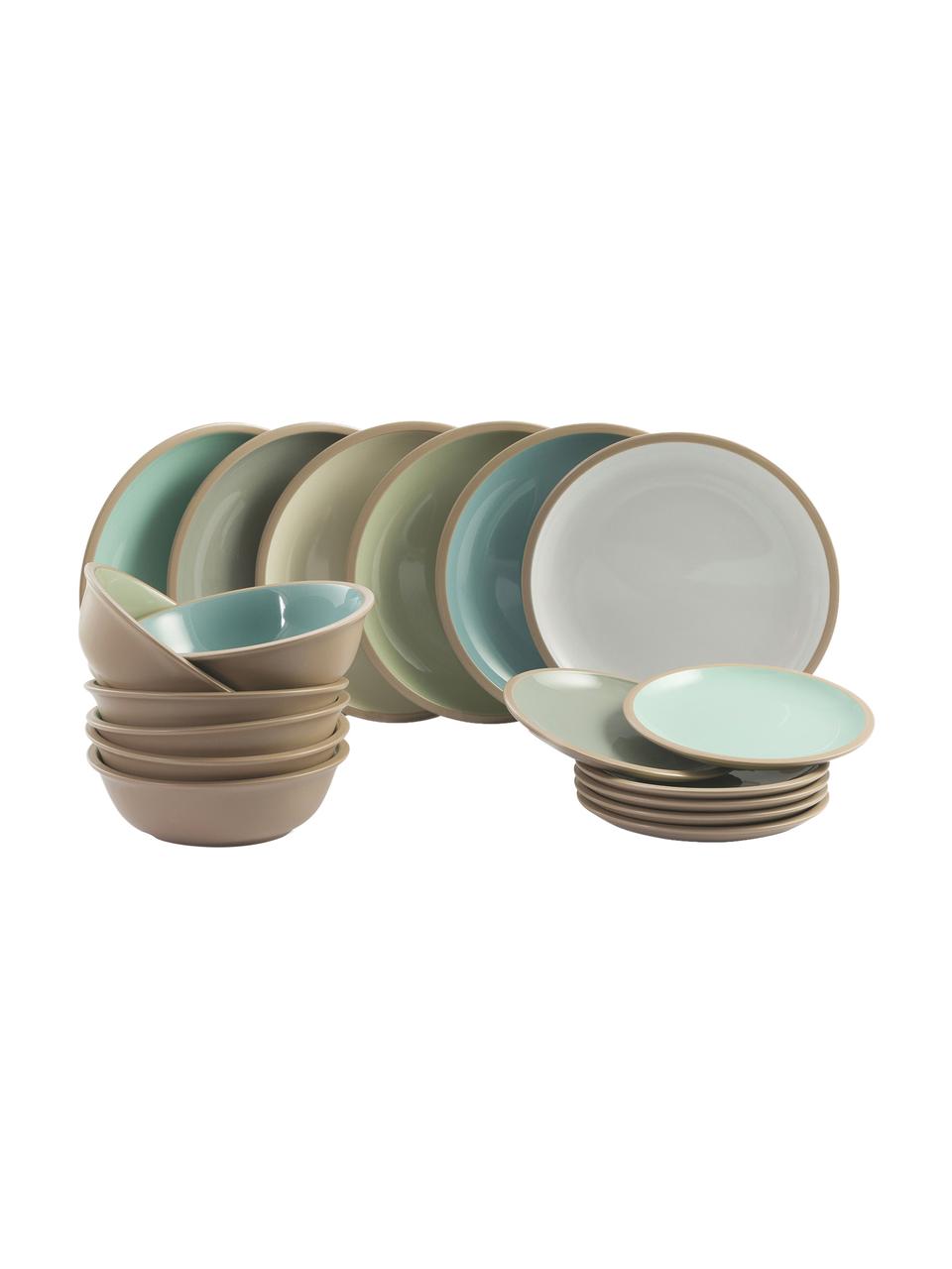 Set stoviglie Bistrot, 6 persone (18 pz), Terracotta, Tonalità verdi, tonalità beige, tonalità blu, Set in varie misure