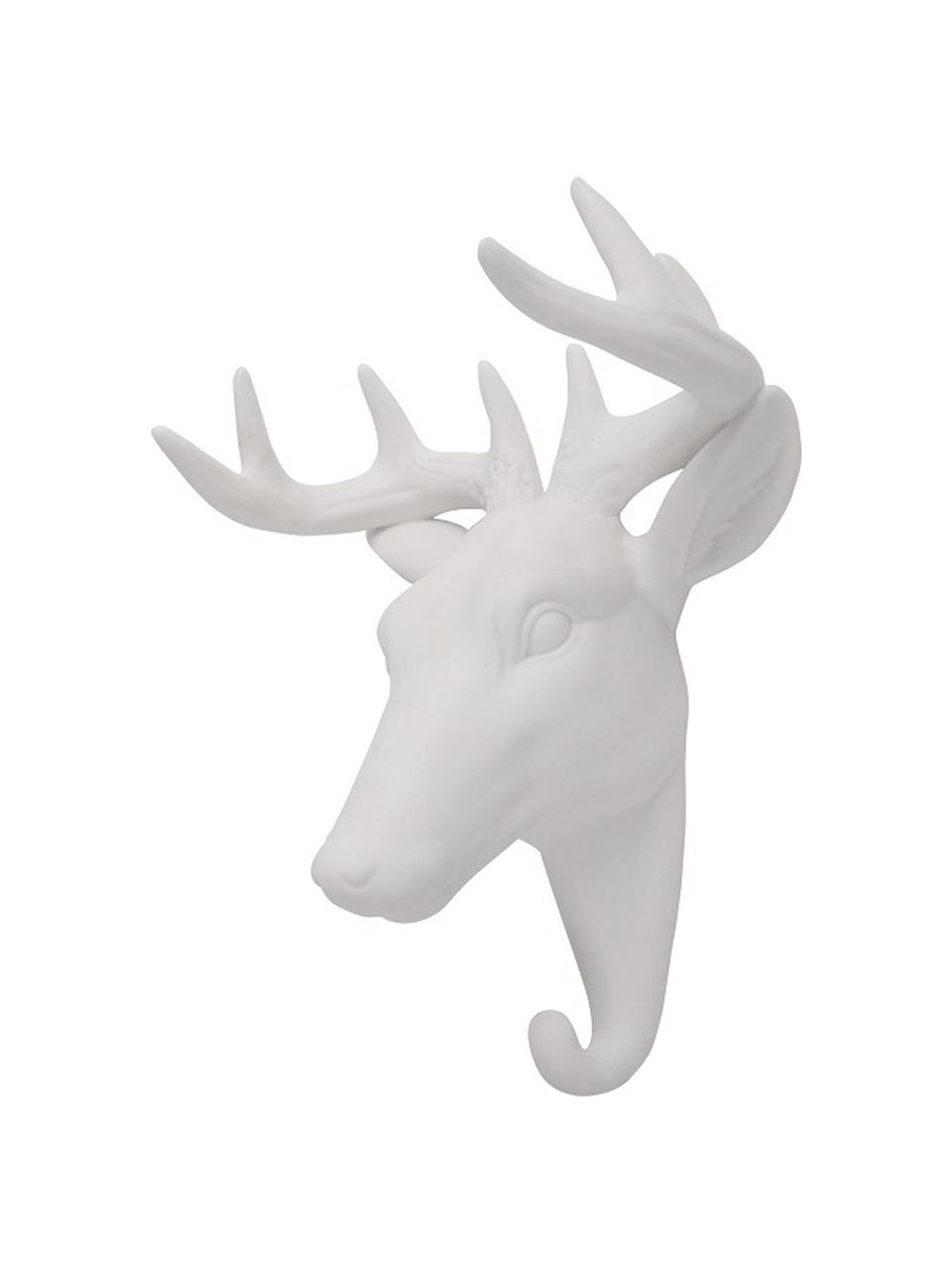 Wandhaken Deer aus Porzellan, Porzellan, Weiß, H 16 cm