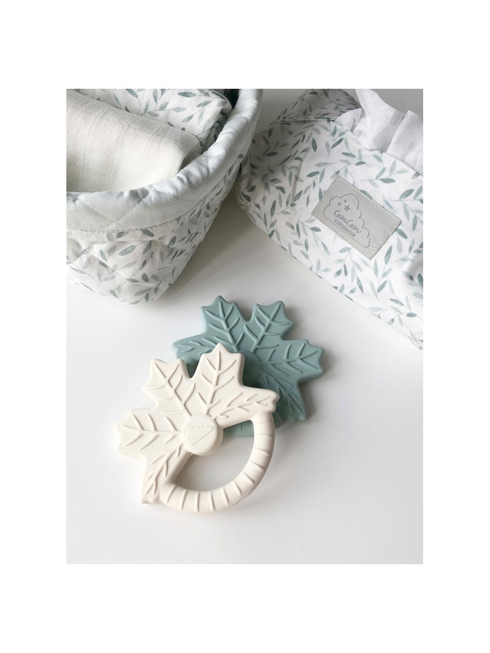 Set 2 cestini in cotone organico Green Leaves, Rivestimento: 100% cotone organico cert, Bianco, verde, fantasia, Set in varie misure
