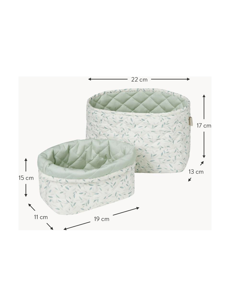 Corbeilles de rangement en coton bio Green Leaves, 2 élém., Blanc, vert menthe, Lot de différentes tailles