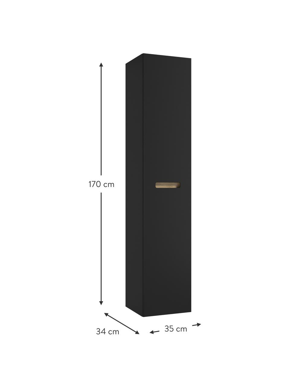 Hoge badkamerkast Senso, B 35 cm, Spaanplaat, MDF, 4 glazen planken, Zwart, B 35 x H 170 cm