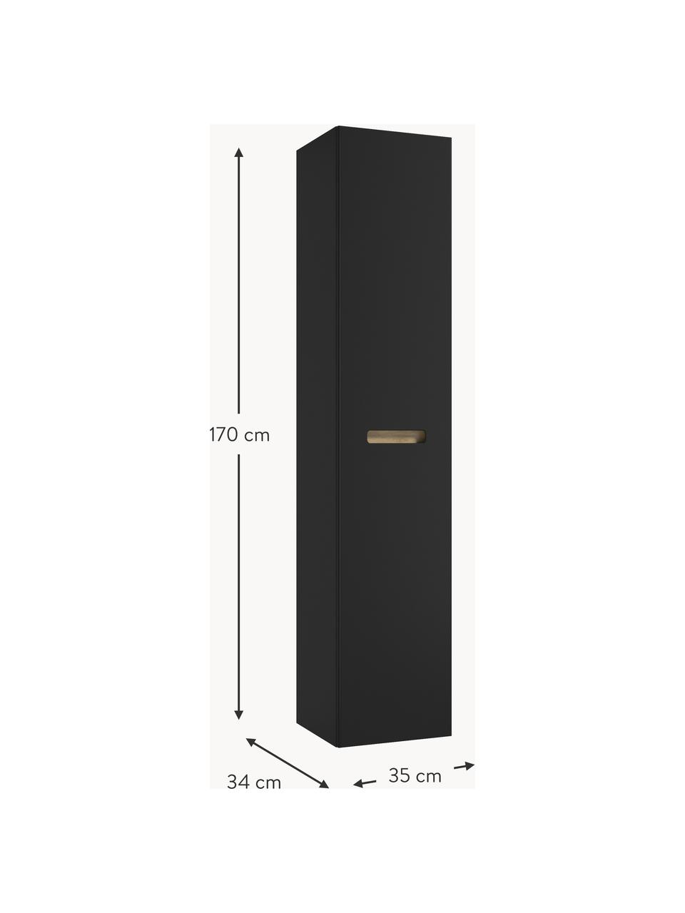 Meuble de salle de bain haut Senso, larg. 35 cm, Panneau de particules, MDF, 4 tablettes en verre, Noir, larg. 35 x haut. 170 cm