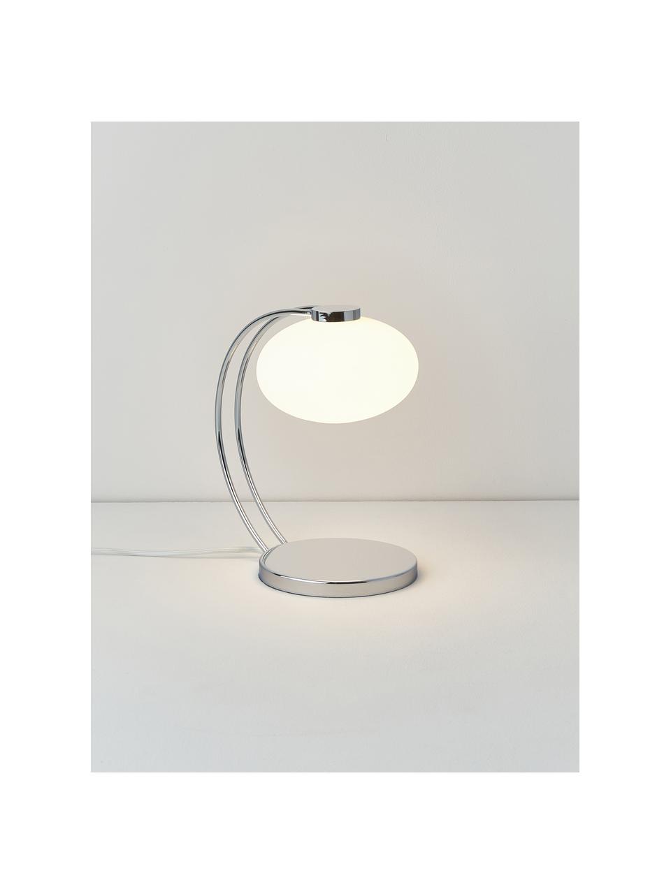 Lámpara de mesa pequeña Fay, Pantalla: vidrio opalino, Estructura: metal recubierto, Cable: cubierto en tela, Cromo, An 15 x Al 25 cm