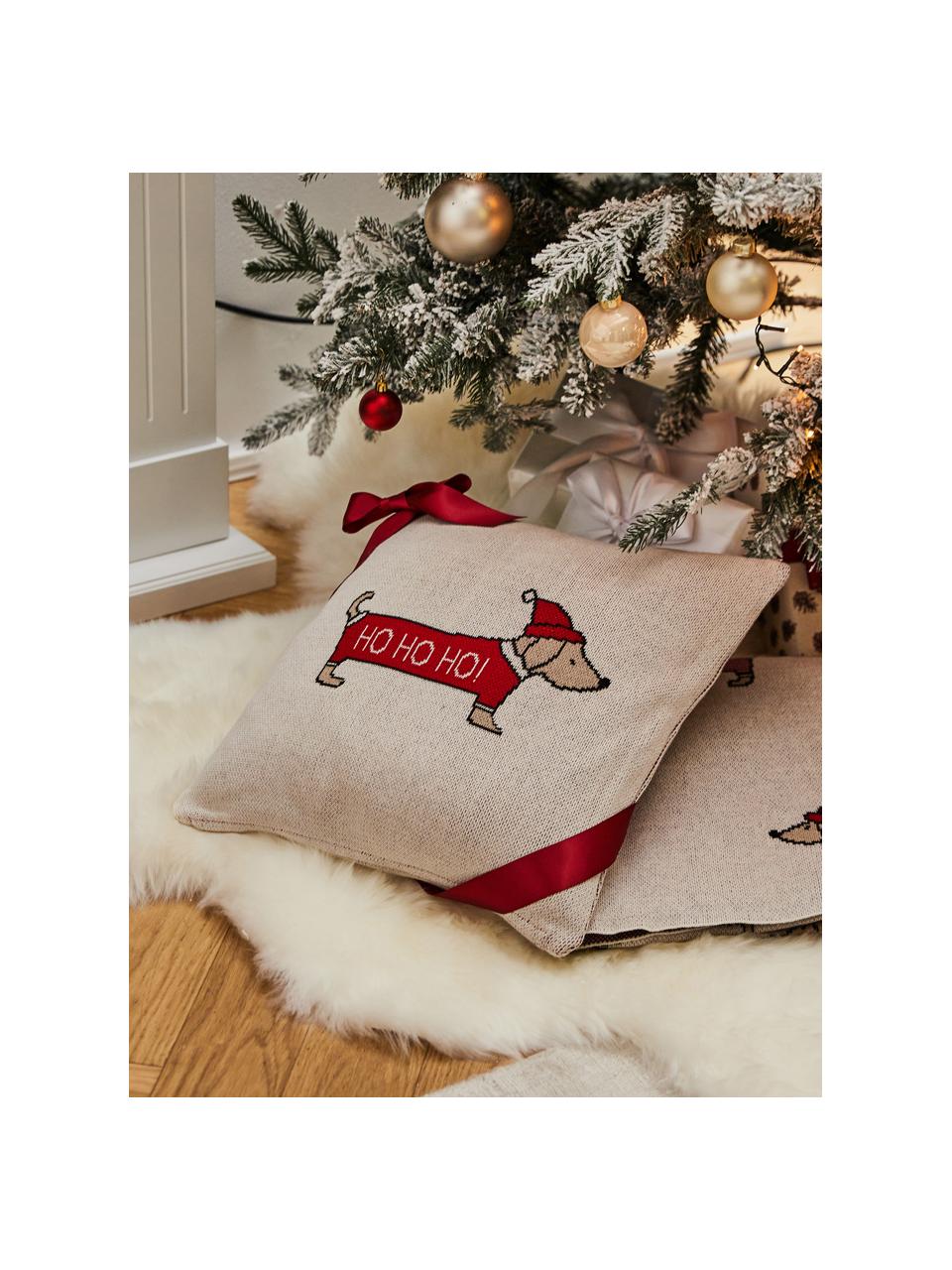 Kissenhülle Santas Little Helper mit weihnachtlichem Motiv, 100 % Baumwolle, Beige, Rot, B 40 x L 40 cm