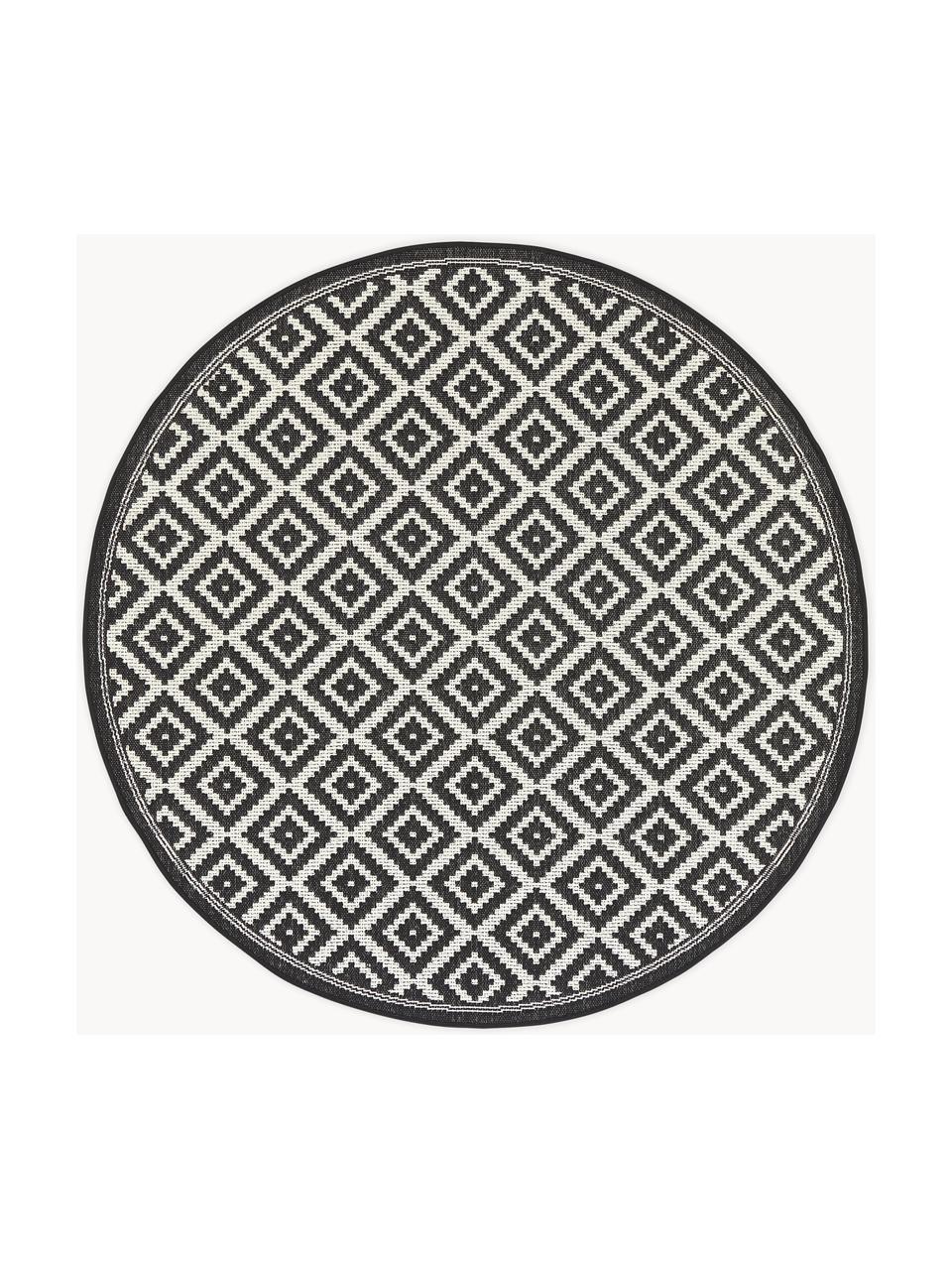 Tapis rond d'extérieur Miami, 86 % polypropylène, 14 % polyester, Noir, blanc, Ø 200 cm (taille L)