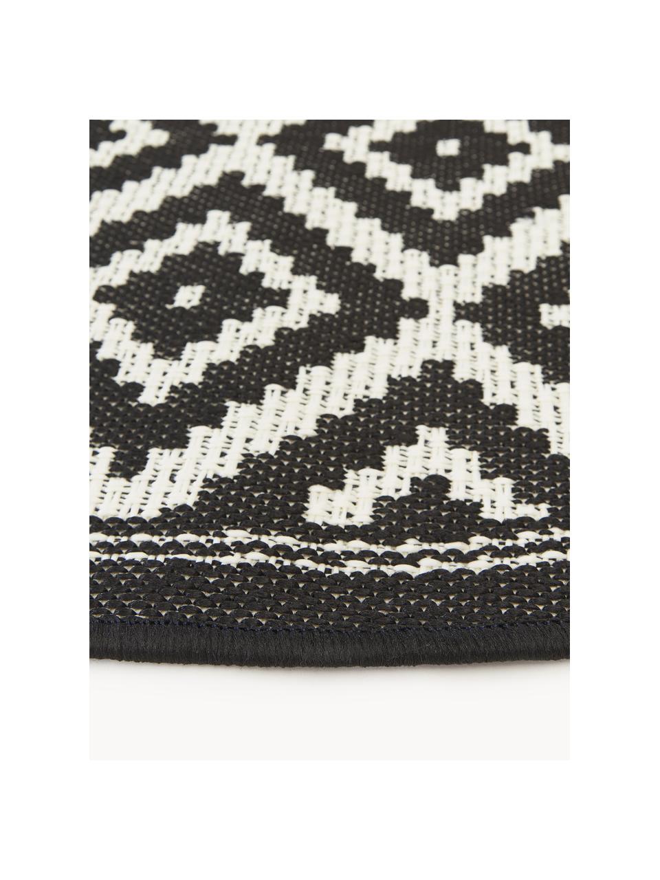 Kulatý interiérový/exteriérový koberec Miami, 70 % polypropylen, 30 % polyester, Černá, bílá, Ø 200 cm (velikost L)