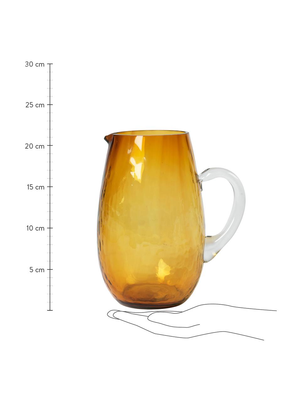 Großer mundgeblasener Krug Hammered mit gehämmerter Oberfläche, 2 L, Glas, Bernsteinfarben, Ø 14 x H 22 cm